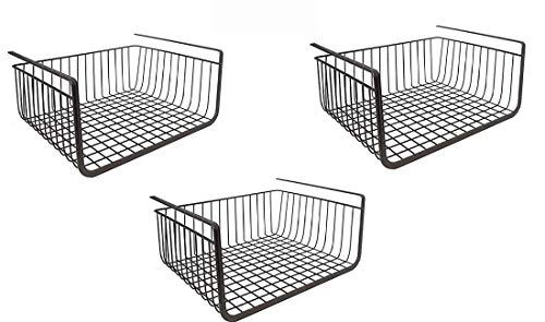 Image of Go Hooked 16 Inch Under Shelf Basket Black Powder Coated Iron for Maximum Storage Efficiency Optimize Your Space for Kitchen and Pantry Home and Office Set of 3