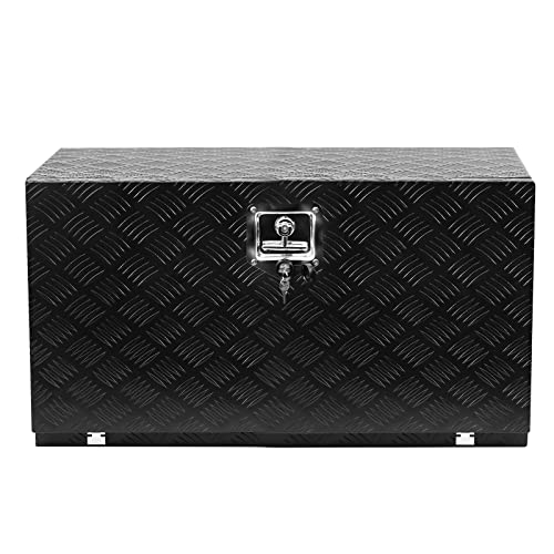 24 in Heavy Duty Aluminum Stripes Plated Tool Box Pick Up Truck Bed Rv Trailer Toolbox Diamond Plate Underbody Box Waterproof Square Storage Organizer