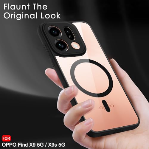 Image of TheGiftKart Hybrid Shockproof Back Cover Case for Oppo Find X9 5G / X9s 5G Compatible with MagSafe | Camera Protection Module | Hard Back Cover Case (PC & TPU, Transparent Clear Back, Black Sides)