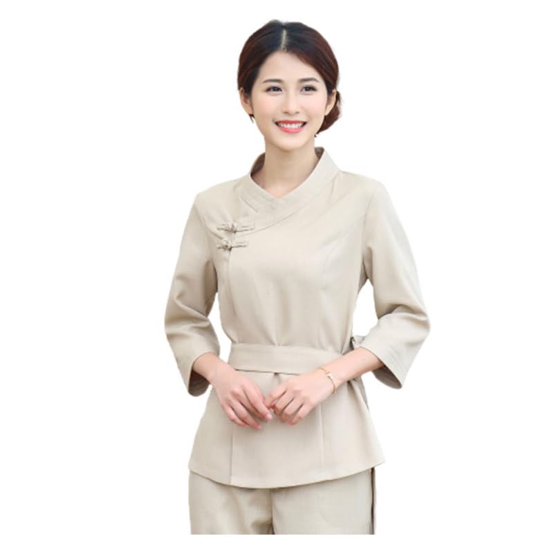 Hemobllo Traje De Técnico De Belleza Ropa Spa Y Estética Uniforme Peluquería Para Teñir El Cabello Diseño Ajustable Con Correa De Cintura Escote Limpio Talla Xl