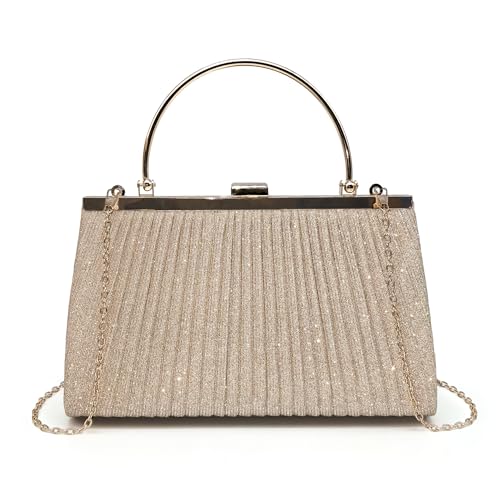 Pahajim Pochettes et Clutches Femme Pochette Ceremonie Mariage Paillettes Sac Soiree Minaudiere Petit Sac Bandouliere Chic Sac a Main (Or)