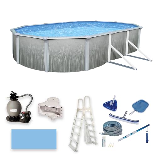 Blue Wave Martinique 15-Feet by 30-Feet Oval 52-Inch Deep 7-Inch Top Rail Metal Wall Swimming Pool Package