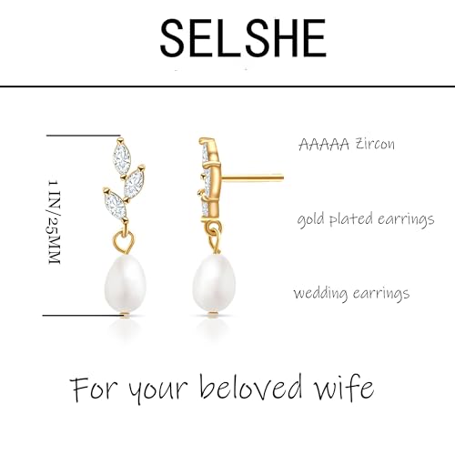 SELSHE Pearl Earrings for Women,Dainty 14k Gold Plated Pearl Dangle Earings Statement Wedding EarringsLarge Drop Earrings for Women Trendy Wedding Jewelry by SELSHE - Used condition - Image 3