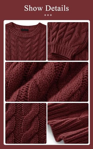 Image of PRETTYGARDEN Womens Sweaters Spring 2026 Cable Knit Long Sleeve Crewneck Oversized Sweater Chunky Pullover Loose Outfits