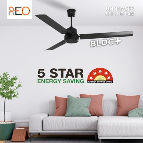 Image of Havells REO BLDC 1200MM 5 Star Rated Ceiling Fan| Air Flow: 220 CMM| Speed: 350 RPM|Watt: 33W| Reverse Rotation Mode| Timer Setting| 2 Year Door Step Warranty By Manufacturer (Unnovate, Matte Black)
