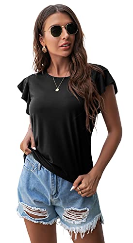 Prinstory Summer Ruffle Short Sleeve Knit Tunic Tops Shirts Tank Tee Blouse For Women Black Us Small #TOP3