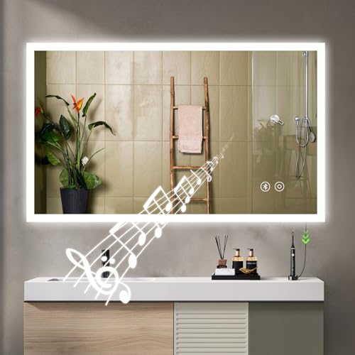 YOLEO Badspiegel mit Beleuchtung, LED Spiegel mit Bluetooth-Lautsprecher, Wandspiegel mit Steckdose, Badezimmerspiegel LED Beschlagfrei mit Touchschalter, 3 einstellbare Lichtfarbe, 100x60cm 1