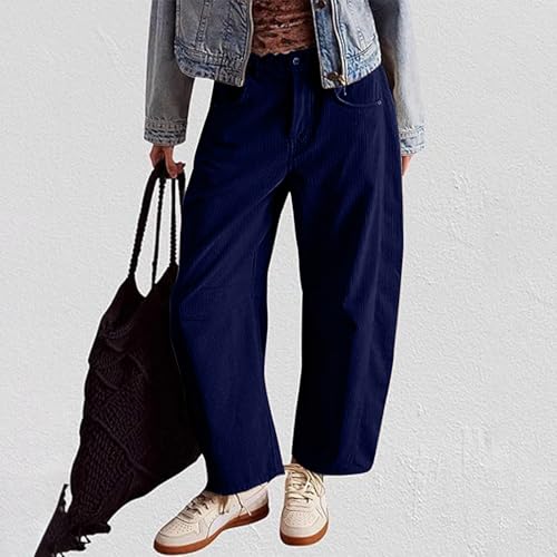 Barrel Pants Women High Waisted Wide Leg Corduroy Pants Casual Loose Button Down Vintage Work Trousers with Pockets2