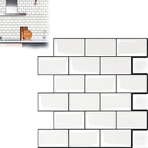 YRHome 10 vellen 3D-plaktegels, tegelstickers, zelfklevende keukentegelstickers, 3D, wit, backsplash-tegels, 30 x 30 cm, waterdicht, metro tegelfolie, tegeldecoratie, badkamer