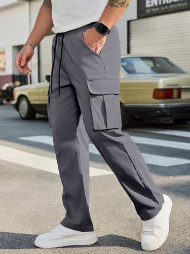 Image of PLEPAN Men's Casual Cargo Pants Drawstring Hiking Workout Tactical Joggers Sweatpants for Men with Pockets