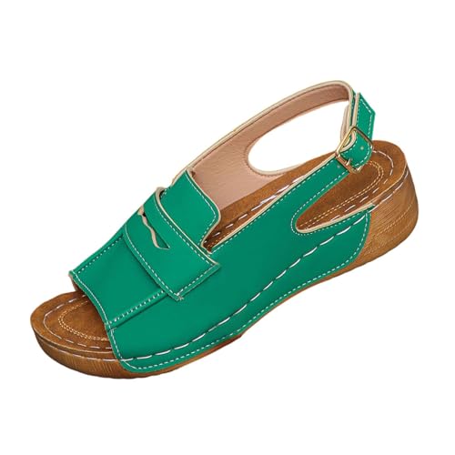 NUSGEAR Sandalias de cuña Plataforma Mujer Elegante Chanclas con Punta de playa PU Slide Soporte del Arco Cómodo para Verano Zapatos transpirables Color Sólido