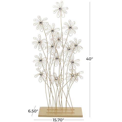 Escultura decorativa floral metálica alta de 40 in dorada miniatura 6