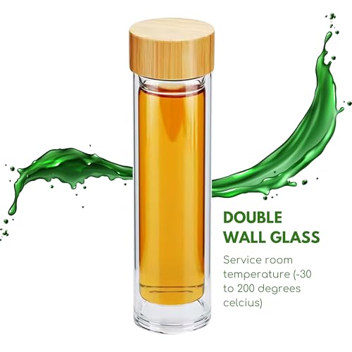15oz Double Wall Glass Water Bottle with Bamboo Lid and Tea Infuser – Insulated, Leak-Proof, and Eco-Friendly Travel Tea Mug with Filter for Hot or Cold Beverages by Filtered Blend - Image 6
