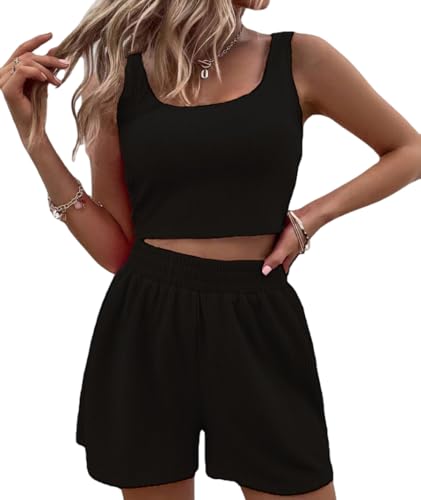Ensemble chic et élégant été 2 pièces avec top sans manches et poches