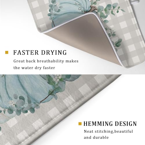 Aportt Fall Drying Mats For Kitchen Counter 18×24 Inch Large Microfiber Drying Mat Blue White Pumpkin Thanksgiving Harvest Festival Kitchen Decor Accessories Dish Rack Mat Drainer Pad Washable Absorbent thumb #2