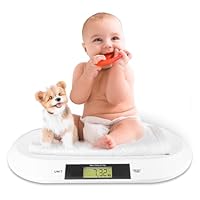 Silvergear® Babywaage | Digitale Kinderwaage bis 20Kg | Digitalwaage für Neugeborene | Waage für Babys met LED Anzeige | Gewichtskontrolle ab Geburt | Tierwaage | 54,5 x 31,5 x 3,5cm | Weiß