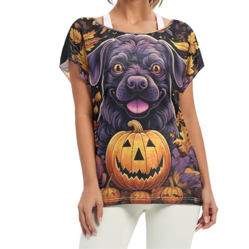 Lindo Perro Calabaza OtoñO Festivo Camiseta Manga Corta Cuello Redondo para Mujer Camisetas Sueltas y Cómodas para Niñas