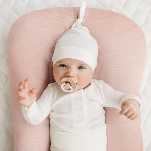 Image of Konssy Muslin Baby Lounger Cover 2 Pack, 100% Cotton Newborn Lounger Cover, Soft and Breathable Baby Nest Slipcover for Boys Girls (Pink,Wheat)