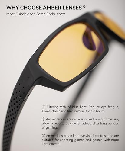 Image of PC Gaming Blue Light Blocking Glasses for men women Gamer, Computer Amber Glasses for Big Face, Improve Sleep