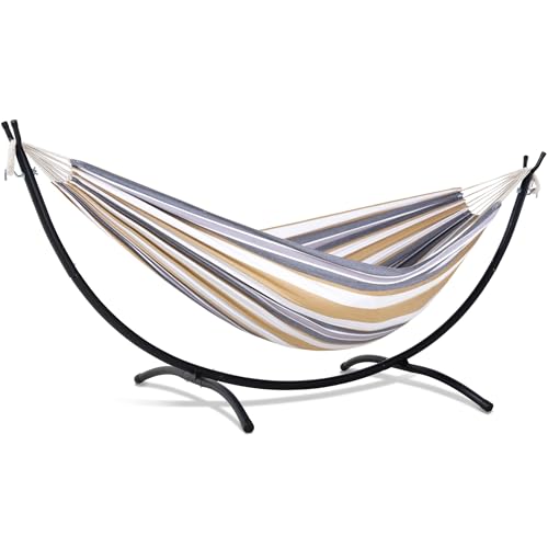 Image of SUNCREAT 2 Person Hammock with Stand, Heavy Duty Free Standing Hammock with Stand Included, Coffee Stripes