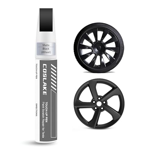 Rim Touch Up Paint(Matte Black) for Tesla Model Y 20 Induction Wheel/19 Crossflow Wheel Curb Rash Repair Rim Scratch Repair with Masking Tape & Sandpaper