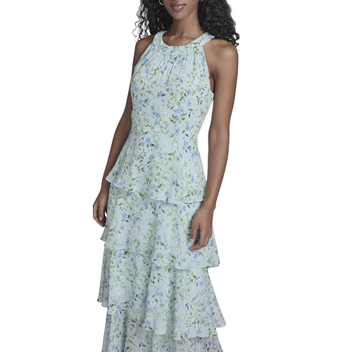 Image of Tommy Hilfiger Women's Sleeveless Halter Neck Tiered Skirt Maxi Dress