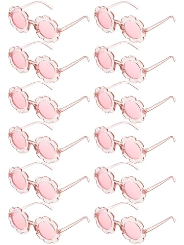 Image of Geyoga Kids Flower Sunglasses Colored Round Flower Glasses Cute Girls Baby Toddler Groovy Sunglasses for Outdoor Party Beach