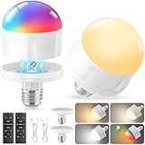10000mAh Rechargeable Light Bulbs with Remote: E26 Led Battery Operated Light Bulb with 10 Colors & Timer for Sconces & Lamps - Dimmable Cordless Magnetic Bulbs with Remote for Non-Hardwired Fixture
