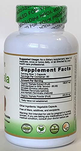 Ayu Nutrients Organic Triphala -500 Mg, Gi Track Wellness/Internal Cleansing/Digestive Health- 90 Capsules | Made In Usa #TOP1