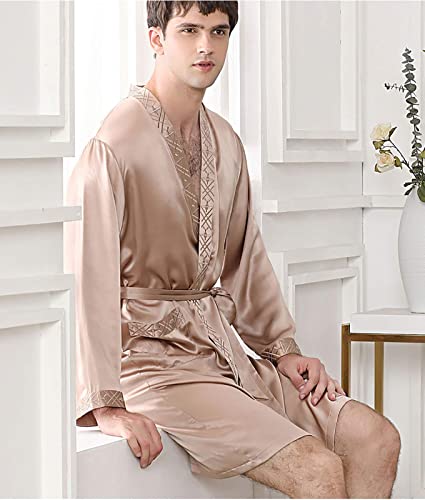 Albornoz largo de satén para hombre ropa de dormir bata de seda 3