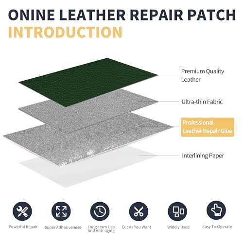 Image of ONine Leather Repair Patch,Leather Repair Tape, 3 x 60 inches Leather Repair Patch for Furniture,Vinyl Repair kit,Leather Couch Patch,for Sofas, Furniture(Blackish Green-Litchi Grain)
