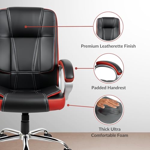 Image of activa Ergonomic Office Chair | Leatherette Seating Chair with Adjustable Height | 3-Year Warranty | 360 Revovling seat| Comfortable Padded Seating /Suitable for Office /Study (Venture, Black & Red)