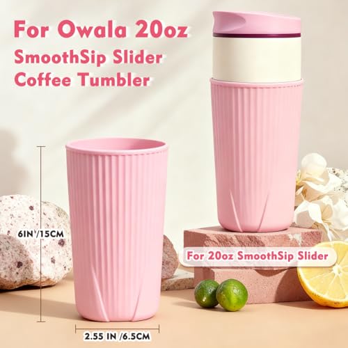 YQL 2 PCS Silicone Water Bottle Boot for Owala 20oz SmoothSip Slider Tumbler - Half-Cover Bottle Sleeve, Anti-Slip Protective Cup Bottom Bumper for Travel Mug, Reusable, Fits Car Cup Holder (Pink)