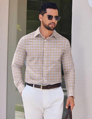 COOFANDY Mens Dress Shirts Long Sleeve Plaid Cotton Button Down Shirts Wrinkle Free Business Casual Shirt2
