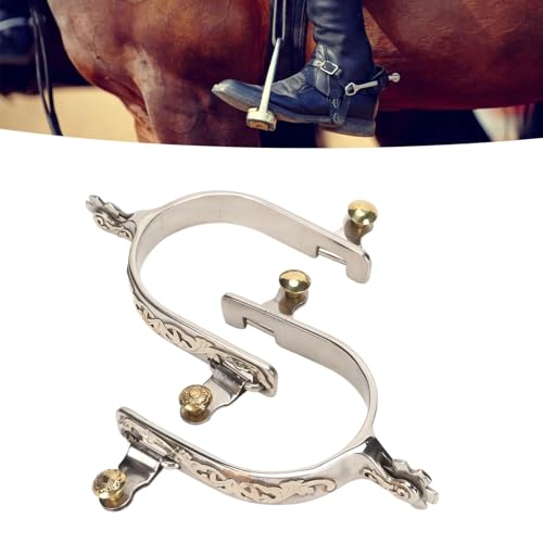 EIMSOAH Western Cowboy Spurs,1 Pair Horse Spurs Stainless Steel Western Horse Spurs with Rotatable Gear, Carved Decoration Men Women Horse Boot Spurs for Equestrian