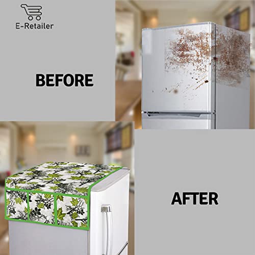 Image of Combo Set of Flower Print 1 Pc Fridge Top Cover with 6 Utility Pockets And 4 Pc Fridge Mats (Green, Set of 5) (1FC4FM-GRPFLW-GRN)