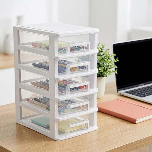 GALPADA Clear Drawer Storage Cabinet 5 Drawer Storage Organizer for Desktop Plastic Box Organizer for Office Study Living Room Transparent 12.36 X 8.30 X 5.98 in by GALPADA - Image 5