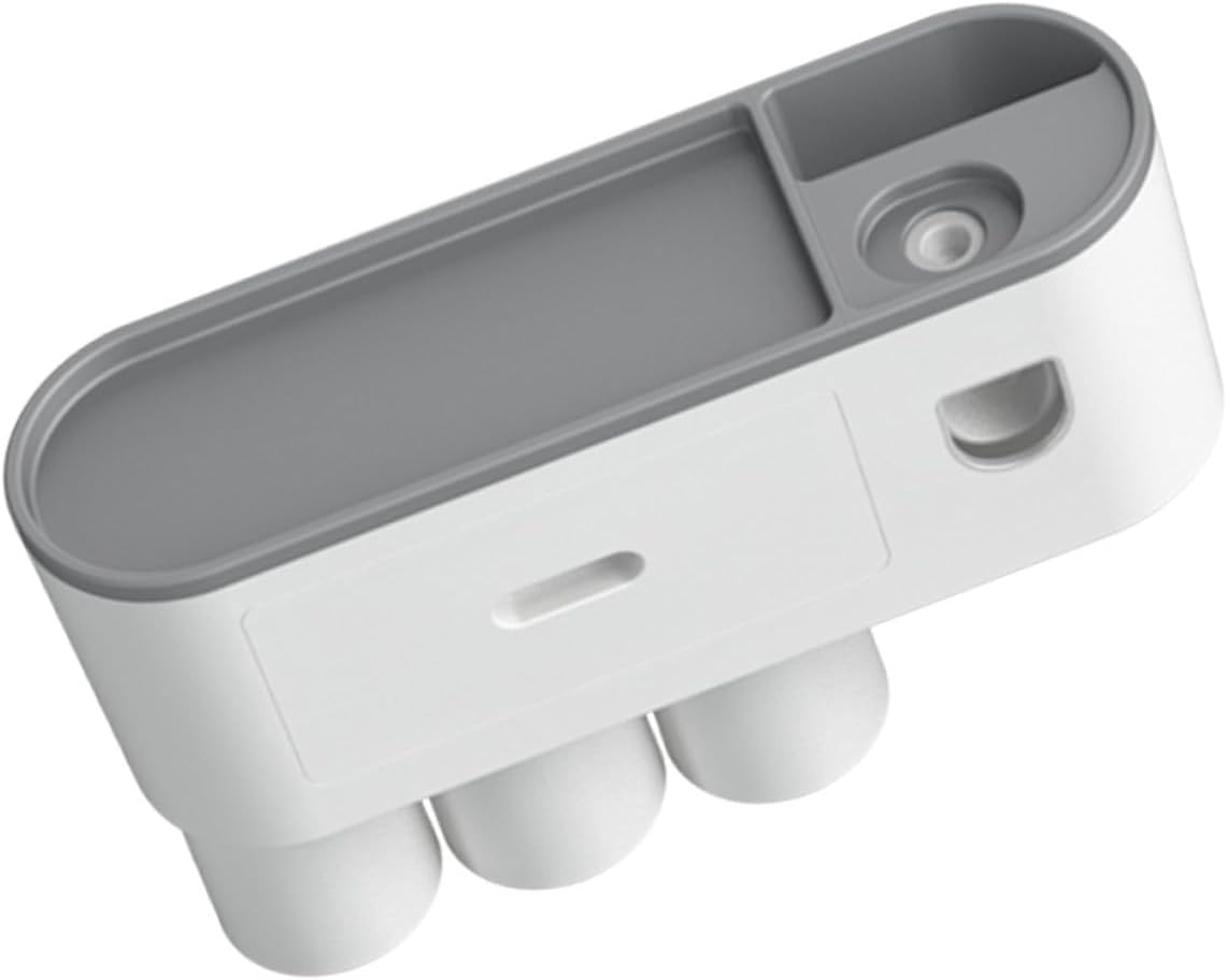 Creative Toothbrush Holder Wall Mounted Toothbrush Rack with Toothpaste Squeezer and Overhang Design Bathroom Organizer with Drainable Cups Easy Install Abs Storage for Accessories