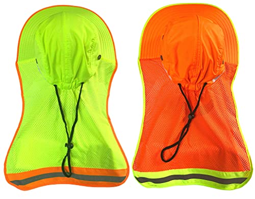 Image of Men High Visibility Reflective Sun Hat with Neck Flap Wide Brim Boonie Hat Bucket Cap