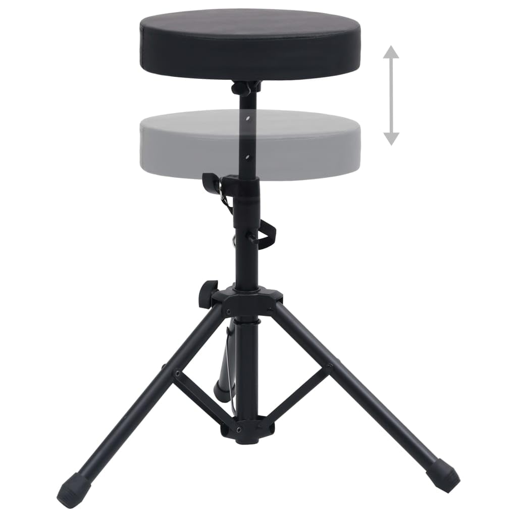 vidaXL Sgabello per Batteria Regolabile Sedia Panca Seduta Seggiola Accessori Percussioni Musica Batterista Seggiolino Adattabile Rotondo Nero