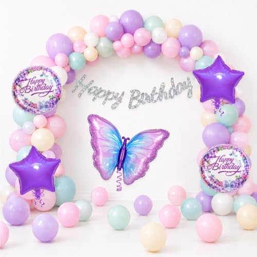 Image of Pastel Butterfly Birthday Decoration Set, 52 Pcs Balloon Kit