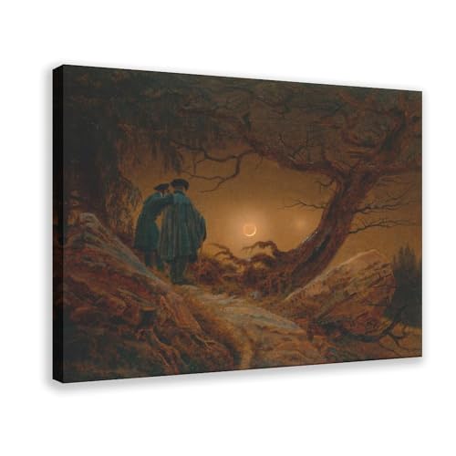 Impression sur toile Two Men Contemplating The Moon Friedrich cadre de suspension premium