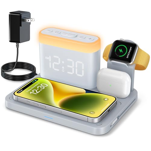 ANJANK Wireless Charging Station with Alarm Clock & Night Light,Magnetic 5 in 1...