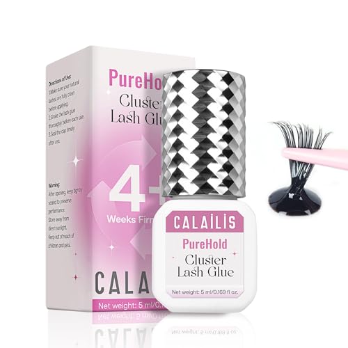 CALAILIS Lash Cluster Glue Strong Hold Long Lasting 4+ Weeks Cluster Lash Glue Waterproof Semi-Permanent Eyelash Extension Adhesive Open Eyes for Professional Use (5ml)