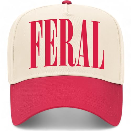 Feral Serif Vintage Trucker Hat | Premium Snapback Baseball Hat for Men & Women (US, Alpha, One Size, Red/Natural)