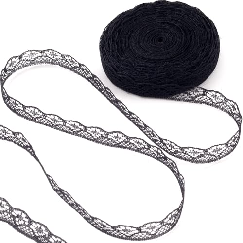 Winsyison 10 Yards Black Lace Trim Ribbon Vintage Lace Ribbon Roll for Bridal Flower Trim Sewing Accessories for Bouquet Packaging Wrapping Wedding Decorations DIY Crafts