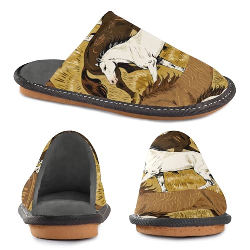 Slippers for Women Horses Running in Field Pattern Soft Fuzzy Women's Slippers Indoor and Outdoor Shoes2