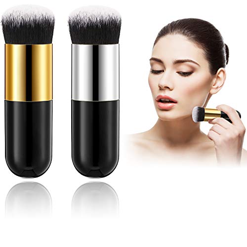 2 Pieces Foundation Brush Chubby Makeup Brush Kabuki Makeup Brush Travel Powder Brush Cream Brush for Blending Liquid, Cream or Flawless Powder Cosmetics
