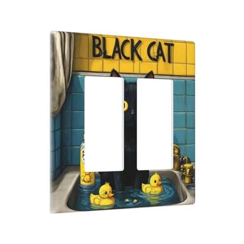 Decorative Outlet Covers Novelty Black Cat Funny Duck Bath 2 Gang Wall Plate Double Rocker Two Switch Wall Cover Plate Jumbo Dual Gfci Faceplate for Bedroom Decor