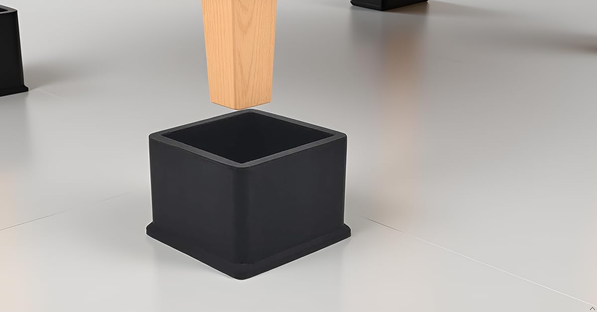 Flyshop 12 Pack Chair Leg Floor Protector Caps Durable Anti-Slip Rubber Leg Tips, 1-9/16" x 1-9/16", 40 x 40 mm, Square Furniture Table Feet Covers, Black